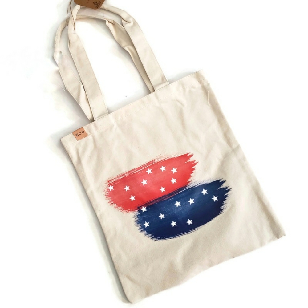 Patriotic Canvas Tote with Red/Blue with Stars